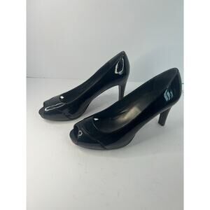 Stuart Weitzman Black Patent Leather Peep Toes Stiletto Heel Platform Pumps 9.5M